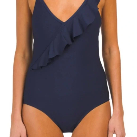 Draper James Ruffle Front One Piece Navy Blue XS - Picture 1 of 5